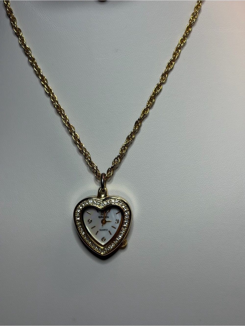 188 Gold Heart Pendant Necklace with White Dial and Crystal Halo